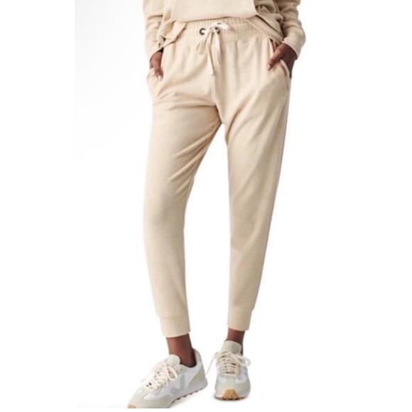 Faherty Pants - Faherty Legend Jogger Pant Small Embroidered Cream Oatmeal Lounge Athleisure